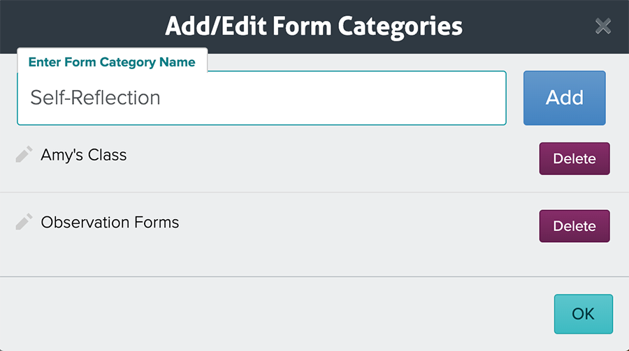 Manage Form Categories Modal