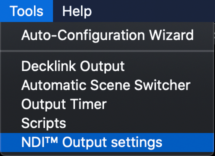 NDI Output Settings: Mac