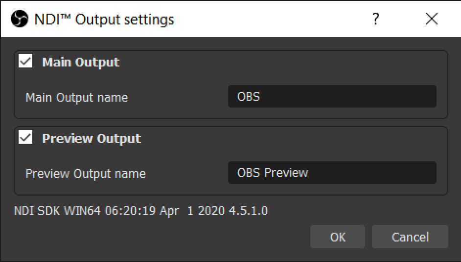 NDI Output Settings. Check both options.