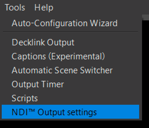 NDI Output settings: Windows