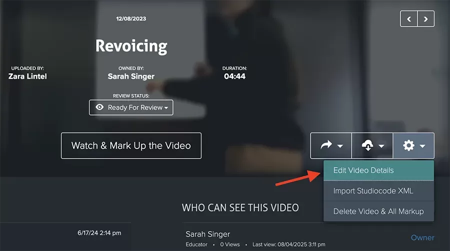 Edit video details dropdown