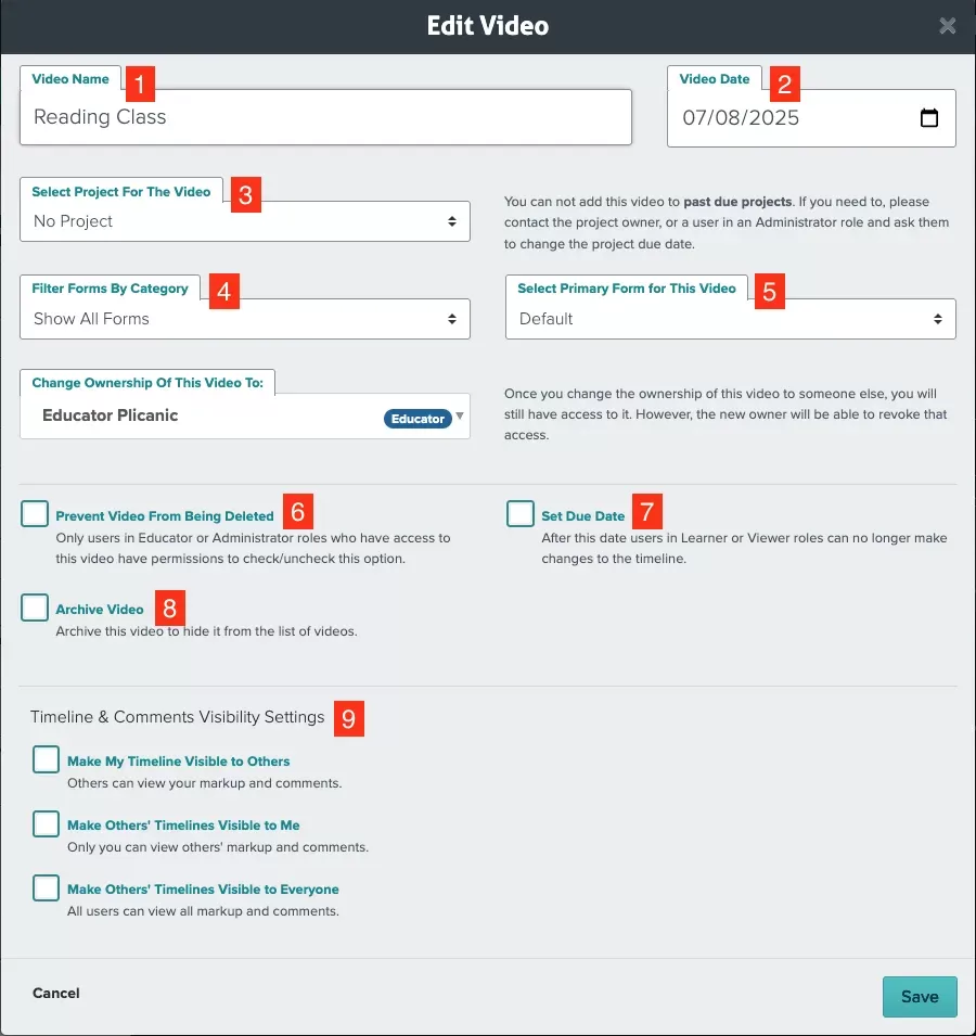 Edit Video Details Modal