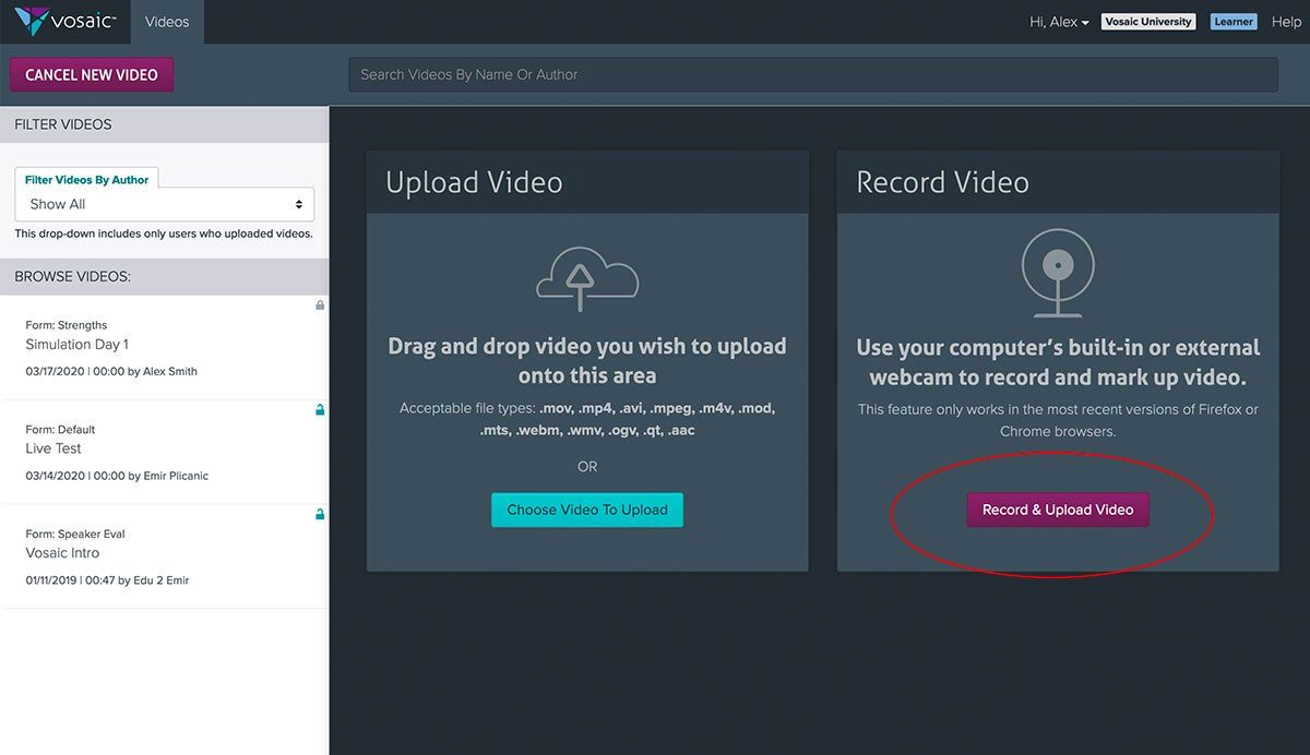 Select "Record & Upload Video”