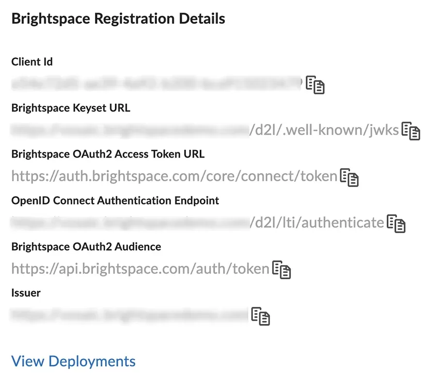 Details needed to set up Brightspace in Vosaic