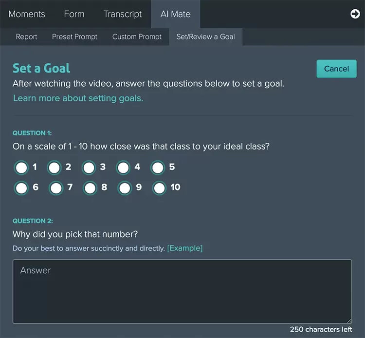 Vosaic - Set a Goal Questions